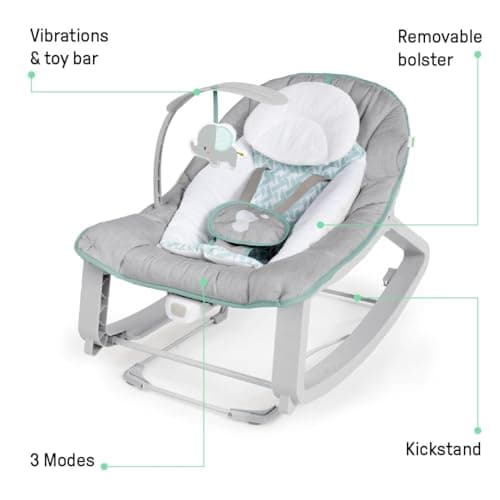 Ingenuity Keep Cozy 3-in-1 Grow with Me Vibrating Baby Bouncer, Seat & Infant to Toddler Rocker, Vibrations & -Toy Bar, 0-30 Months Up to 40 lbs (Weaver) - Image 4