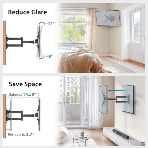 Pipishell Full Motion TV Monitor Wall Mount Bracket Swivel Tilt Extension Rotation for Echo Show 21/15 and Most 13-42 Inch LED LCD Flat Curved Screen TVs & Monitors, Max VESA 200x200mm up to 44lbs - Image 3