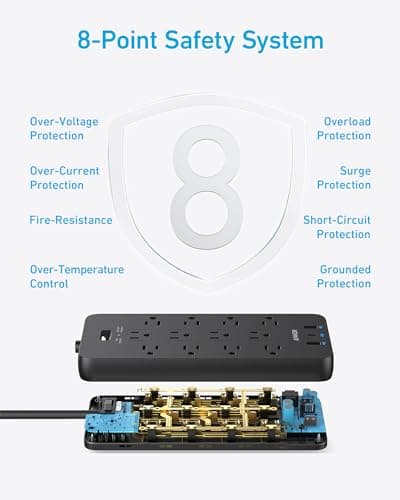 Surge Protector Power Strip (2100J), Anker 12 Outlets with 1 USB C and 2 USB Ports foriPhone 15/15 Plus/15 Pro/15 Pro Max, 5ft Extension Cord, Flat Plug, 20W USB C Charging for Home, Office,TUV Listed - Image 6