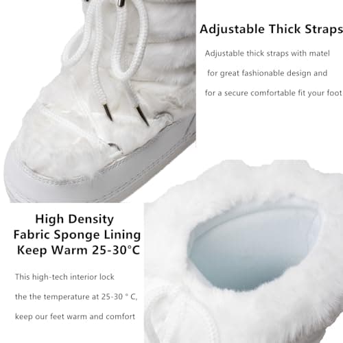 ZHENAIYISHENG Faux Fur Boots for Women - Fuzzy Fluffy Furry Water Resistant Snow Boots for Women - Anti-Slip with Cotton Sponge Lined and TPR Rubber Sole Black White Fur Boots white 8 9 - Image 5