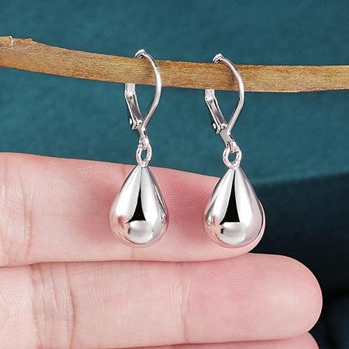 Sterling Silver Teardrop Earrings for Women Girls Silver Drop Leverback Dangle Earrings for Girls Hypoallergenic Leverback Drop Silver Earring - Image 3