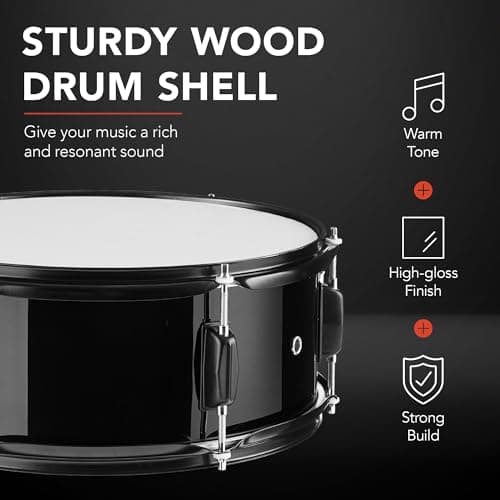 Best Choice Products 5-Piece Full Size Complete Adult Drum Set w/Cymbal Stands, Stool, Drum Pedal, Sticks, Floor Tom - Black - Image 4