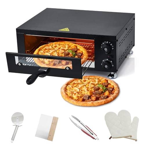 GarveeHome Electric Pizza Oven with Glass Door, 12" Countertop Pizza Oven with 60 Minutes Timer, Pizza Maker Machine for Home and Commercial with Gloves, Clip & Pizza Roller