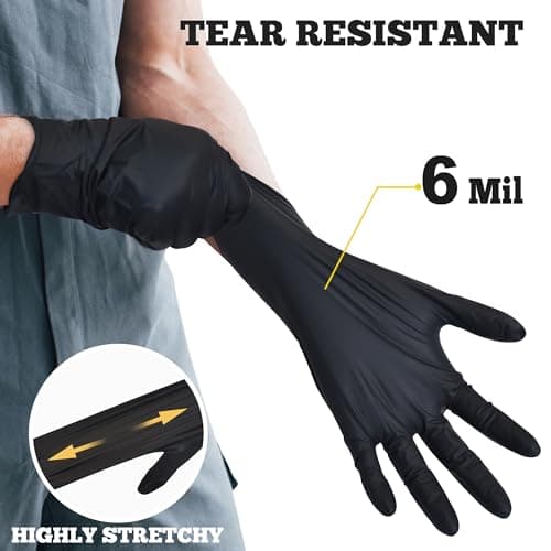 TitanFlex Disposable Nitrile Exam Gloves, 6-mil, Black, Large 100-ct Box, Heavy Duty Disposable Gloves, Cooking Gloves, Mechanic Gloves, Latex Free Gloves, Food Safe Rubber Gloves for Food Prep - Image 2