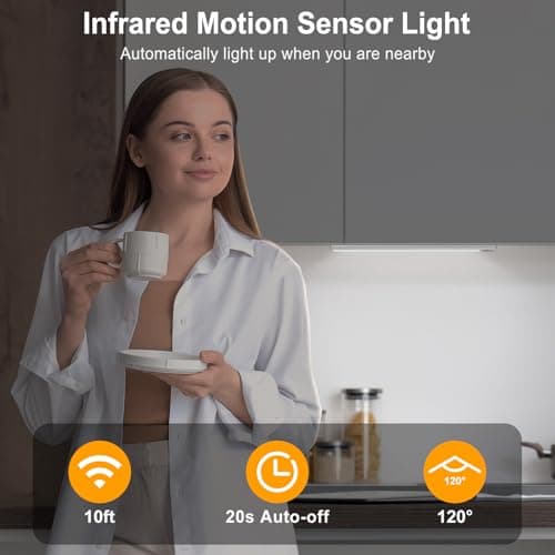 BLS Under Cabinet Lights, 46 LED lights Battery Operated Motion Sensor Light Indoor, USB C Rechargeable Closet Lights Motion Sensored, 1500mah Wireless Magnetic Light for Kitchen Night Stairs (2 Pack) - Image 3