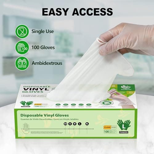 SWIFTLITE Disposable Vinyl Gloves, Food Safe, Latex-Free Powder-Free Clear Plastic Gloves for Cooking, House Clean, Food Prep (100, Medium) - Image 5