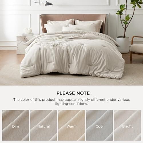 Bedsure Queen Comforter Set - Beige Comforter Queen Size, Soft Bedding for All Seasons, Cationic Dyed Bedding Set, 3 Pieces, 1 Comforter (90"x90") and 2 Pillow Shams (20"x26"+2") - Image 7