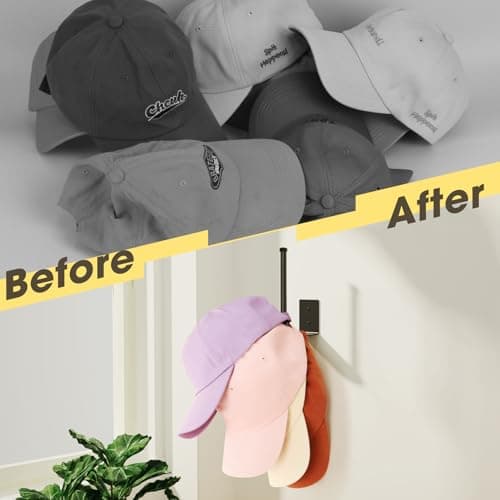 Durmmur 2 Pack Hat Racks for Baseball Caps, Stainless Steel Hat Organizer for Baseball Cap, Hat Holder Storage Organizer, Hat Hanger Strong Adhesive/Wall Drilled for Door, Bedroom, Closet(Black 6 in) - Image 7