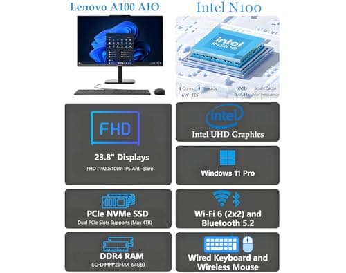 Lenovo 24" FHD All-in-One Desktop Computer, Intel 4-Core Processor (Beats i3-1110G4), 16GB RAM, 512GB PCIe SSD, HDMI, WiFi 6, RJ45, Bluetooth, Business AIO, Vent-Hear, Keyboard & Mouse, Windows 11 Pro - Image 2