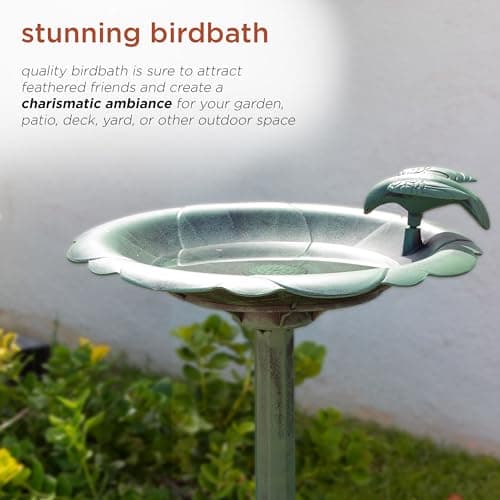 Alpine Corporation TEC114 31" Tall Outdoor Antique Flower Birdbath with Bird Decoration Yard Statue, Durable Polypropylene Construction for Patio, Deck, or Yard - Image 4