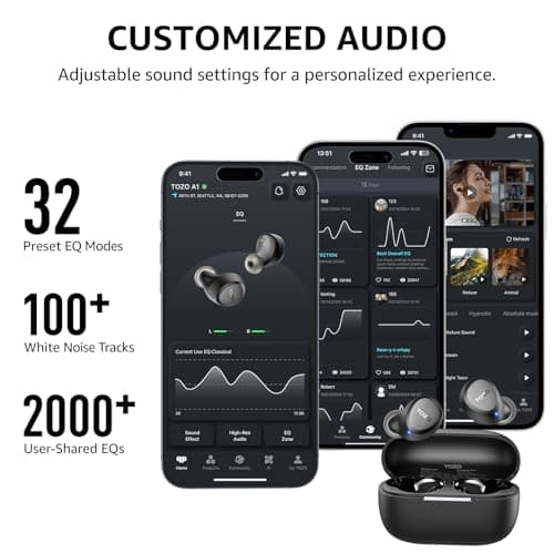 TOZO A1 Wireless Earbuds Bluetooth 5.3 Light Weight in Ear IPX5 Waterproof Headphones 2 Mic for AI Calls, Immersive Premium Sound Bass Headset with Charging Case, 32 Presets EQ Customization via App - Image 7