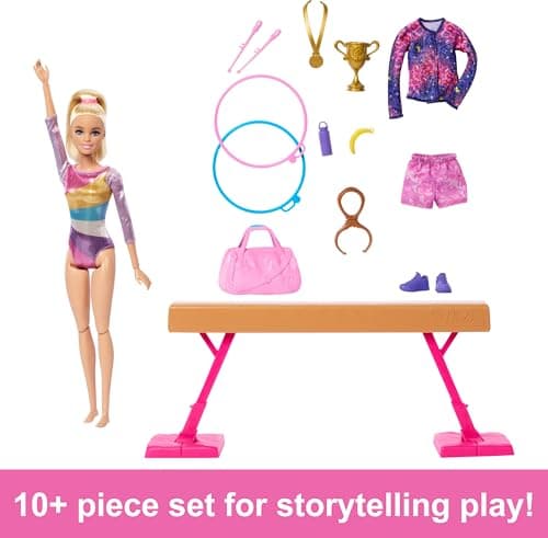 ​Barbie Gymnastics Doll & Accessories Playset | Blonde Fashion Doll, C-Clip for Flipping Action, Balance Beam, Warm-Up Suit & More - Image 2