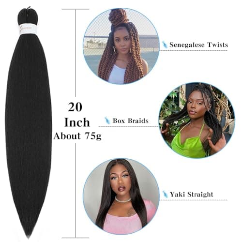 Pre Stretched Braiding Hair 20 Inch 8 Pack Long Braiding Hair Pre Stretched Hair For Braiding Hot Water Setting Soft Yaki Texture Synthetic Crochet Braids Hair For Women Girls (20Inch,1B) - Image 4