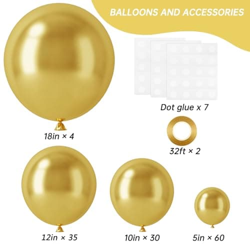 RUBFAC 129pcs Metallic Gold Balloons Different Sizes 18 12 10 5 Inch, Latex Balloon Garland Arch Kit for Party Graduation Wedding Holiday Happy Birthday Decoration - Image 2