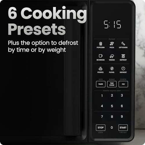 Chefman Countertop Microwave Oven 0.7 Cu. Ft., 700 Watts with 10 Power Levels, 6 Cooking Presets with One-Touch Express Cook, Eco Mode, Child Safety Lock, & Mute Button - Black - Image 3
