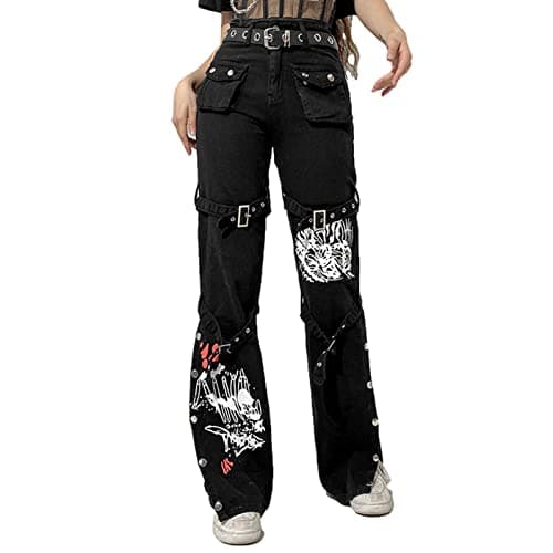 Women Y2k Cargo Pants Grunge Gothic Tripp Pants Punk Goth Vintage Baggy Denim Jeans Trousers Streetwear - Image 2