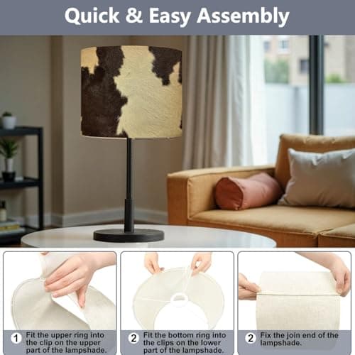 Drum Lamp Shades Set of 2 Real Cowhide Beautiful white brown cowhide Close up cow Lampshades for Floor Lamps Table Lamps Pendant Light 11"x8.9" Large Replacement Linen Lampshade - Image 7