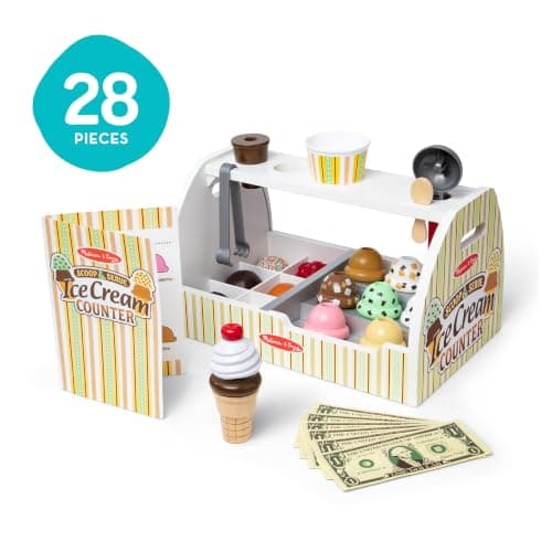 Melissa & Doug Wooden Scoop & Serve Ice Cream Counter, Pretend Play Store, 28 Toy Food & Play Kitchen Accessories, Preschool Toys for Girls & Boys 3+ - Image 3