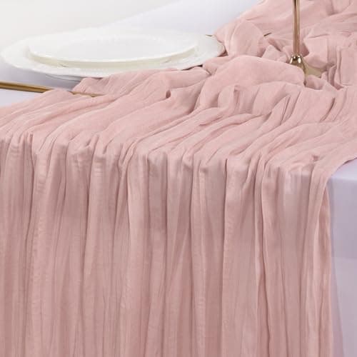 Socomi Pink Cheesecloth Table Runner Summer Boho Rustic Gauze Dusty Pink Farmhouse 120 inch 10FT Cheese Cloth Runner for Wedding Party Baby Shower Birthday Home Decor Holiday Decorations - Image 6