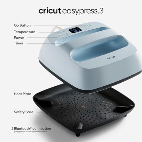 Cricut EasyPress 3 Zen Blue -9" x 9" Heat Iron On HTV Press Machine, For Personalized Gifts, DIY Projects, Custom Totes Bags T-Shirts Apparel Tees and Hoodies with Even Temperature Control Sublimation - Image 3