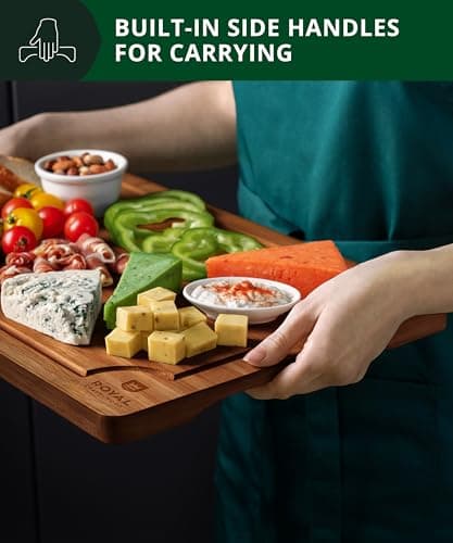 ROYAL CRAFT WOOD Wooden Cutting Boards for Kitchen Meal Prep & Serving - Bamboo Wood Serving Board Set with Deep Juice Groove Side Handles - Charcuterie & Chopping Butcher Block for Meat (3 Pcs) - Image 6
