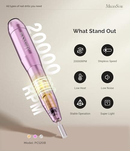MelodySusie Portable Electric Nail Drill,PC120B Compact Efile Electrical Professional Nail File Kit for Acrylic, Gel Nails, Manicure Pedicure Polishing Shape Tools Design for Home Salon Use, Purple - Image 4