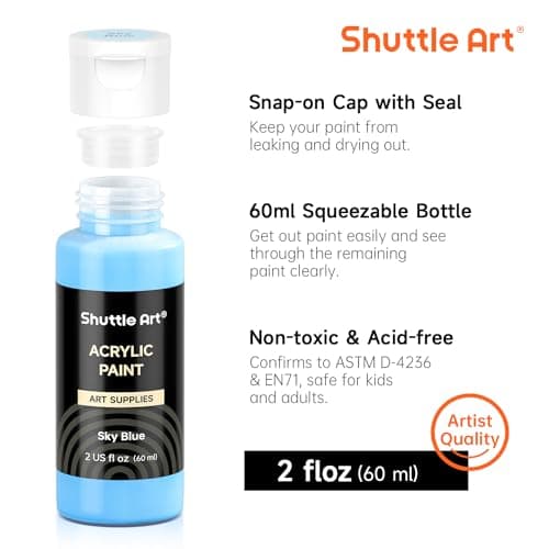 Shuttle Art Acrylic Paint Set, 36 Colors Acrylic Paint with Brushes & Palette, 2oz/60ml Bottles, Rich Pigments Non-toxic for Artists Kids & Adults, Painting on Canvas Rock Ceramic Wood - Image 3