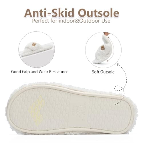 GOEWY Fuzzy Open Toe Slippers for Women Indoor and Outdoor with Memory Foam Cozy Cross Band Cute Slipper Soft House Shoes Slides Slip On Gifts for Women Mom Her Ladies Bridesmaid White - Image 5