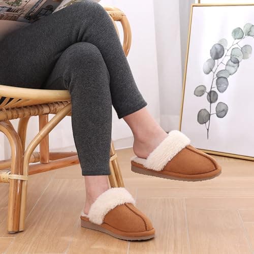 Litfun Women's Fuzzy Memory Foam Slippers Fluffy Winter House Shoes Indoor and Outdoor, Chestnut 8-8.5 - Image 6