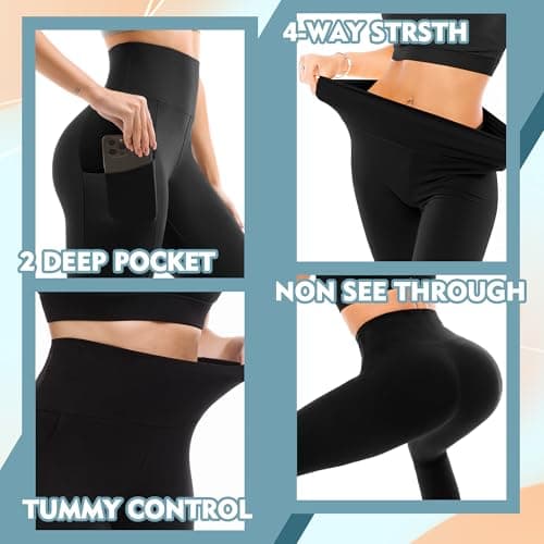 SINOPHANT High Waisted Leggings with Pockets Women, Full Length Capri Buttery Soft Stretchy Yoga Pants(Full Black,L-XL) - Image 3