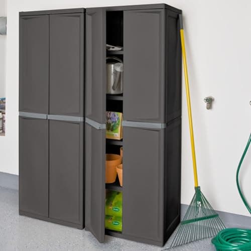 Sterilite 4 Shelf Cabinet, Lockable Utility Storage w/ Adjustable Shelves, Gray - Plastic Shelving Unit for Organizing Garage, Pantry, Basement, Laundry Room or Mudroom - Image 2