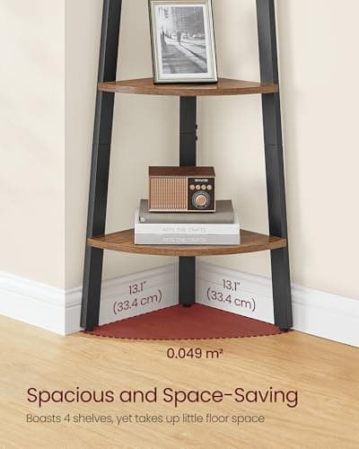VASAGLE Corner Shelf Stand, 4-Tier Corner Bookshelf, Industrial Ladder Shelf, Plant Stand for Living Room, Office, Kitchen, Rustic Brown and Black ULLS34X - Image 4