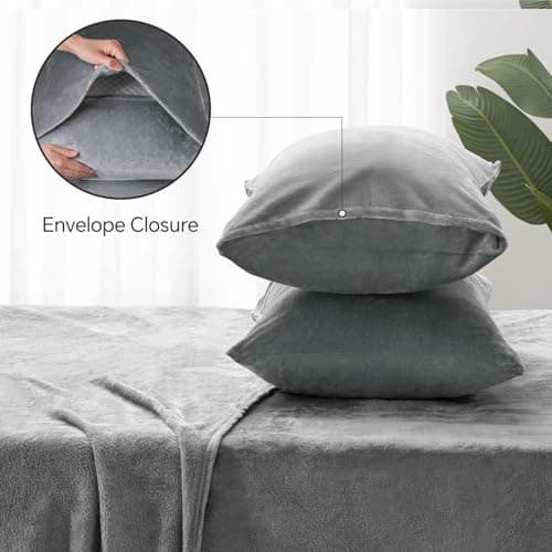 BEDELITE Flannel Sheets Queen Size Grey - Super Soft Fleece Sheets Set Fluffy Extra Plush, 4 Piece(Include Fitted Sheet, Flat Sheet, 2 Pillowcases) - Image 6