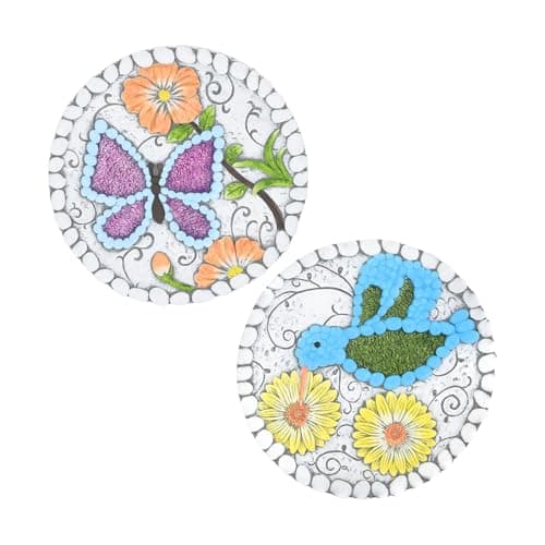 Garden Stepping Stones Set of 2 Butterfly Outdoor Garden Decor 10 inch Round Decorative Stones Pavers for Garden Walkway Landscaping, Hummingbird Gifts (N6-YYD334) - Image 2