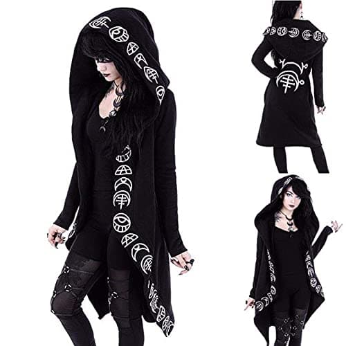 diffstyle Women Moon Gothic Witchcraft Punk Vintage Casual Long Hoodies Top Sweatshirt (2XL) Black