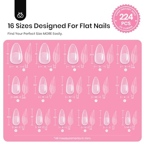 Beetles Tipex Gel Nail Kit, Medium Almond Nail Tips 224 Pcs 16 Sizes Pre-Building Pre-Etched Thick Acrylic Tips with Tipex Glue, Mini Lamp - Image 3