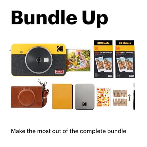 KODAK Mini Shot 2 Retro 4PASS 2-in-1 Instant Digital Camera and Photo Printer (2.1x3.4 inches) Initial 8 Sheets + 60 Sheets Bundle, White - Image 2