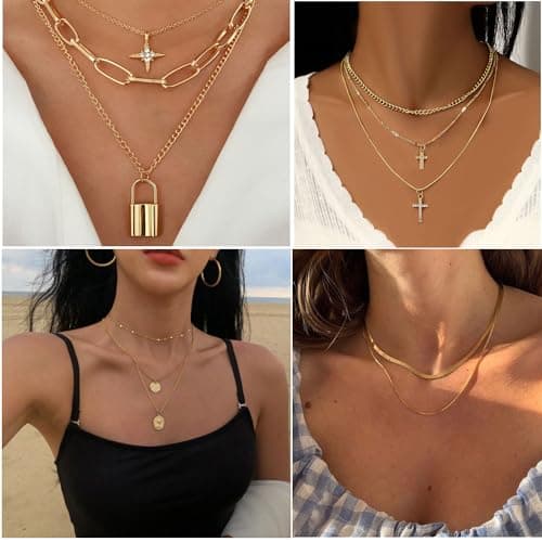 CONGYING 65 Pcs Gold Jewelry Set with 6Pcs Layered Necklace, 11 Pcs anklet and 7Pcs Earring Ear Cuff,11Hoop Earrings,15pcs Rings,15pcs stud earrings Jewerly set for Women Gift - Image 3