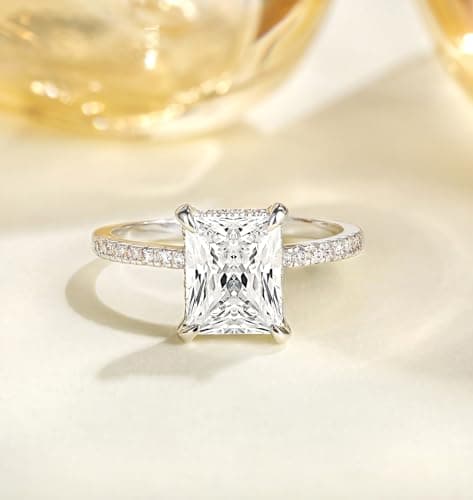 TIGRADE 4CT Engagement Ring for Women Radiant Cut Cubic Zirconia Wedding Band CZ Promise Anniversary Ring Size 3-13, Silver, Size 7.5 - Image 2