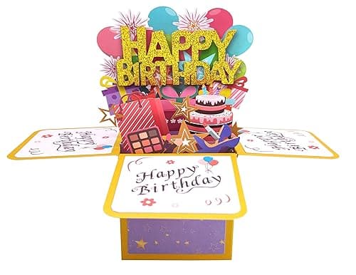 ROBBEAR Funny Happy Birthday Pop Up Card, Sweet 3D Birthday Gift Box for Adults and Kids with Envelopes, Unique Handmade Foldable Celebration Cards for Daughter, Son, Mom, Dad, Friend - Image 2