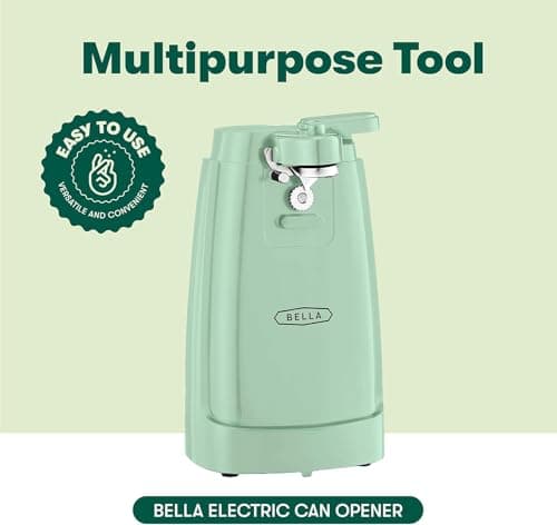 BELLA Electric Can Opener and Knife Sharpener, Multifunctional Jar and Bottle Opener with Removable Cutting Lever and Cord Storage, Stainless Steel Blade, Sage - Image 5