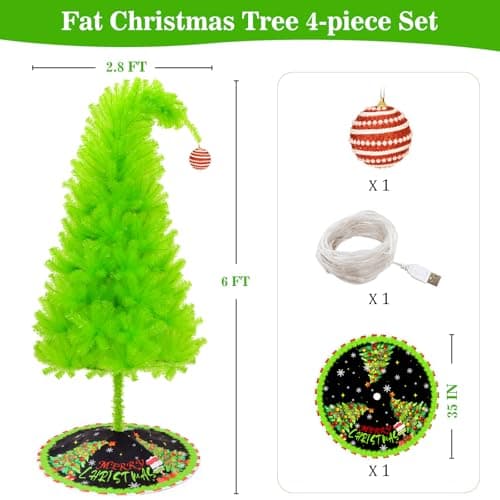 Christmas Tree 6ft, Top Curved 6ft Upright 7ft Lime Green Xmas Tree with Tree Skirt, Easy Setup Whimsical Artificial Christmas Tree for Christmas Decorations - Image 9