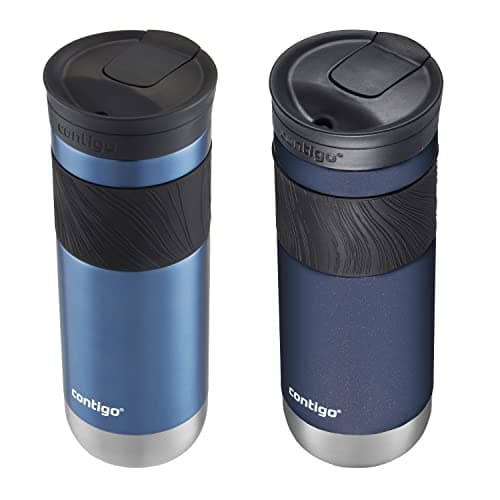 Contigo SNAPSEAL Insulated Stainless Steel Travel Mug with Grip 20oz. Blue Corn Transparent Satin & Midnight Berry - Image 2