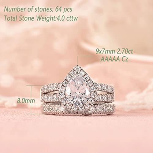 Wuziwen Pear Wedding Engagement Ring Set for Women 925 Sterling Silver Cubic Zirconia Size 7 - Image 5