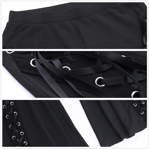 Insgoth Y2k Bell Bottom Pants for Woman Gothic Black Lace-Up Cutout Stretch Punk - Image 5