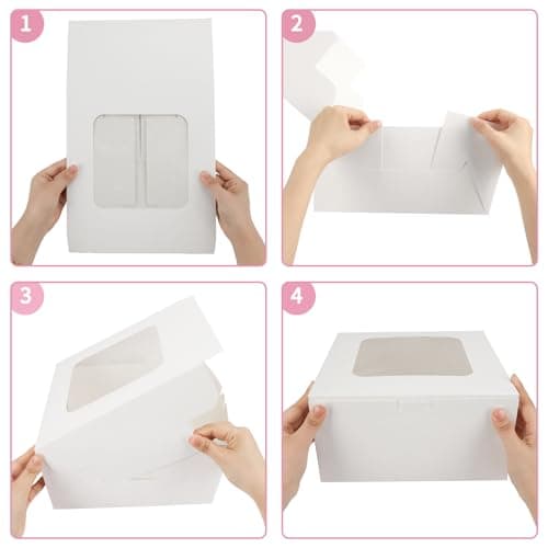 Moretoes 24pcs Cake Boxes, 10x10x5 Inches White Square Bakery Boxes with Window Cajas Pasteles for Cake, Mother's Day, Pastries, Chocolates, Cookies, Pie, Birthday Party, Wedding - Image 4