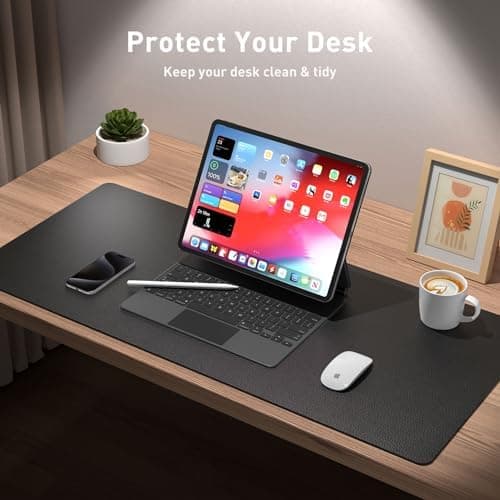 Aothia Non-Slip Waterproof PU Leather Desk Pad Protector for Mouse, Writing Desk, Office, Home, Laptop Blotter, 23.6" x 13.7", Black - Image 4
