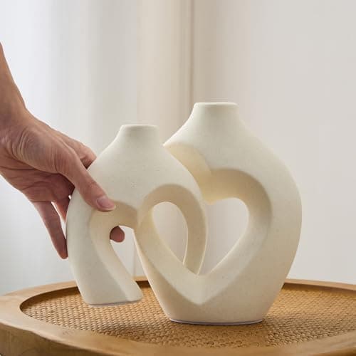 Zormon White Vases for Decor, Heart Shaped Ceramic Vase Set of 2, Nordic Heart Shaped Vases, Minimalist Decorative Vase for Table Centerpiece Wedding Dining Living Room Office House Decoration - Image 5
