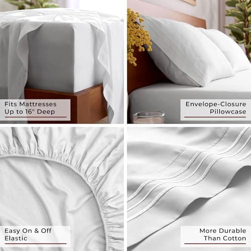 Mellanni Queen Sheets Set - 4 PC Iconic Collection Bedding - Hotel Luxury, Extra Soft, Cooling Bed Sheets - Wrinkle, Fade, Stain Resistant (Queen, White) - Image 5