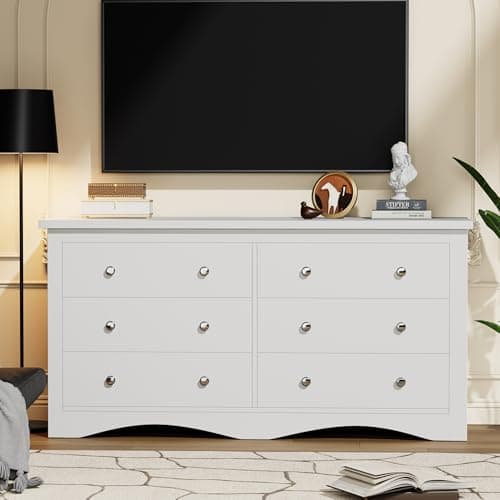 YESHOMY Dresser for Bedroom with 6 Drawers, Modern Chest of Drawers, Wooden Dressers, TV Stand for Living Room,Closet, Hallway (White) - Image 6